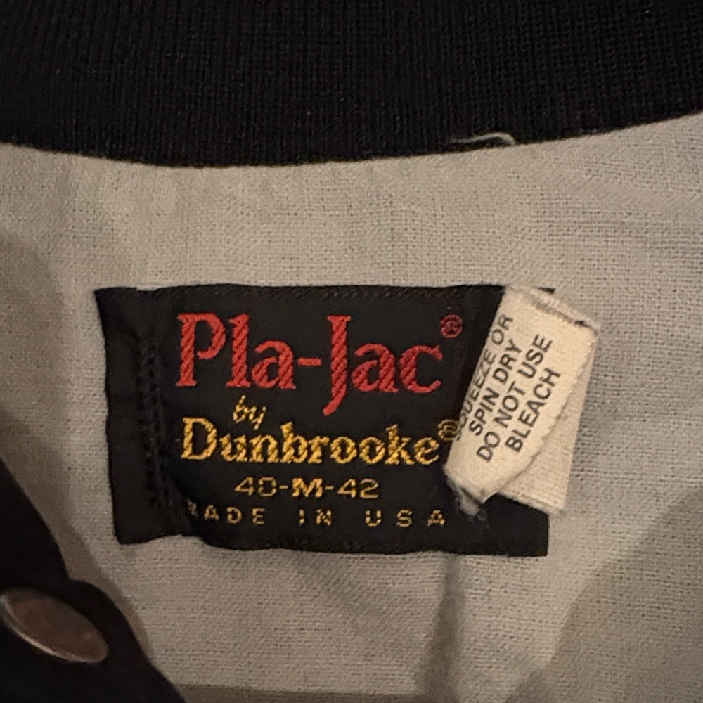 Vintage Dunbrooke Black Varsity Jacket with White Stripes - Picture 2 of 3